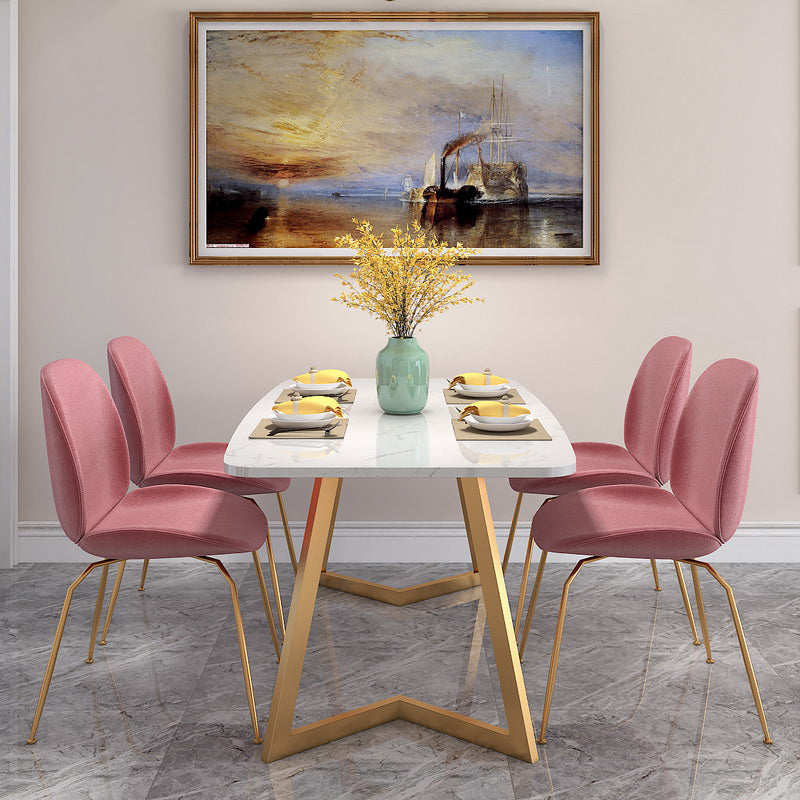 White Stone Top Dining Table Glam Style Gold Base Dining Table for Living Room Clearhalo 'Dining Tables & Seating' 'Dining Tables' 'dining_table' 'furn' 'furn_dining_table' 'Furniture' 'furniture_dining_table' 'Kitchen & Dining Furniture' 5062911