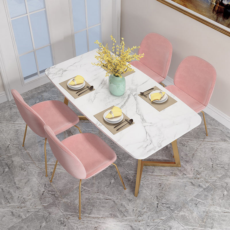 White Stone Top Dining Table Glam Style Gold Base Dining Table for Living Room Clearhalo 'Dining Tables & Seating' 'Dining Tables' 'dining_table' 'furn' 'furn_dining_table' 'Furniture' 'furniture_dining_table' 'Kitchen & Dining Furniture' 5062912
