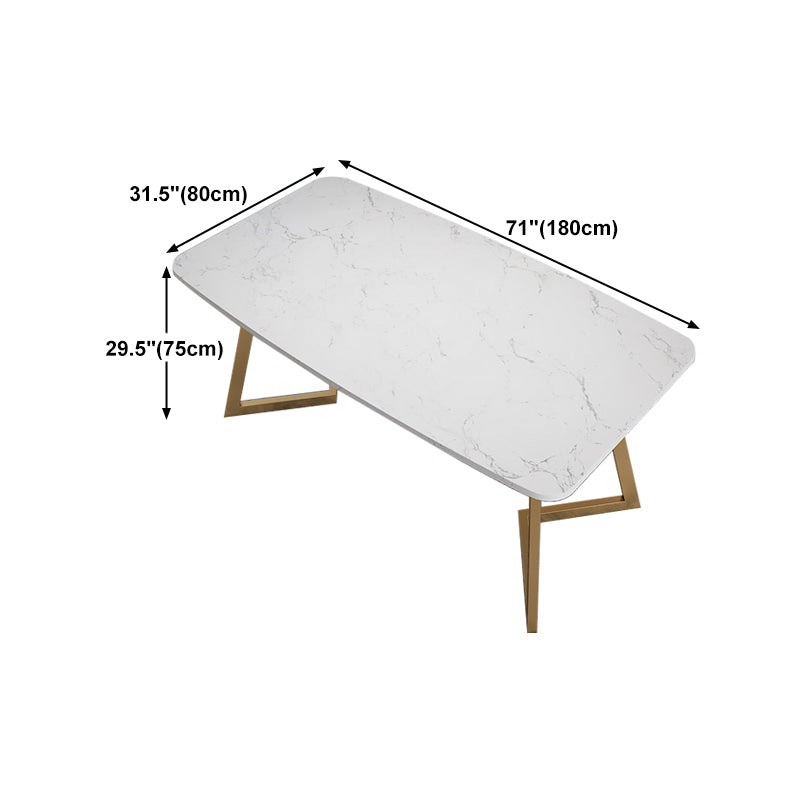 White Stone Top Dining Table Glam Style Gold Base Dining Table for Living Room Clearhalo 'Dining Tables & Seating' 'Dining Tables' 'dining_table' 'furn' 'furn_dining_table' 'Furniture' 'furniture_dining_table' 'Kitchen & Dining Furniture' 5062920
