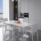 Modern Rectangle Dining Table Stone Top Metal Tripod Base Dining Table Clearhalo 'Dining Tables & Seating' 'Dining Tables' 'dining_table' 'Furniture' 'furniture_dining_table' 'Kitchen & Dining Furniture' 5062930