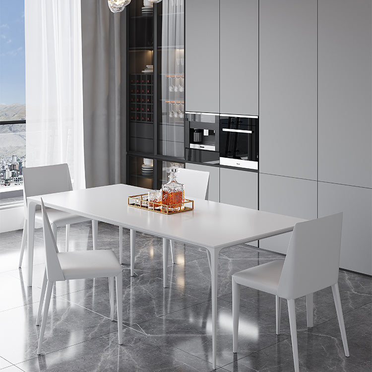 Modern Rectangle Dining Table Stone Top Metal Tripod Base Dining Table Clearhalo 'Dining Tables & Seating' 'Dining Tables' 'dining_table' 'Furniture' 'furniture_dining_table' 'Kitchen & Dining Furniture' 5062930