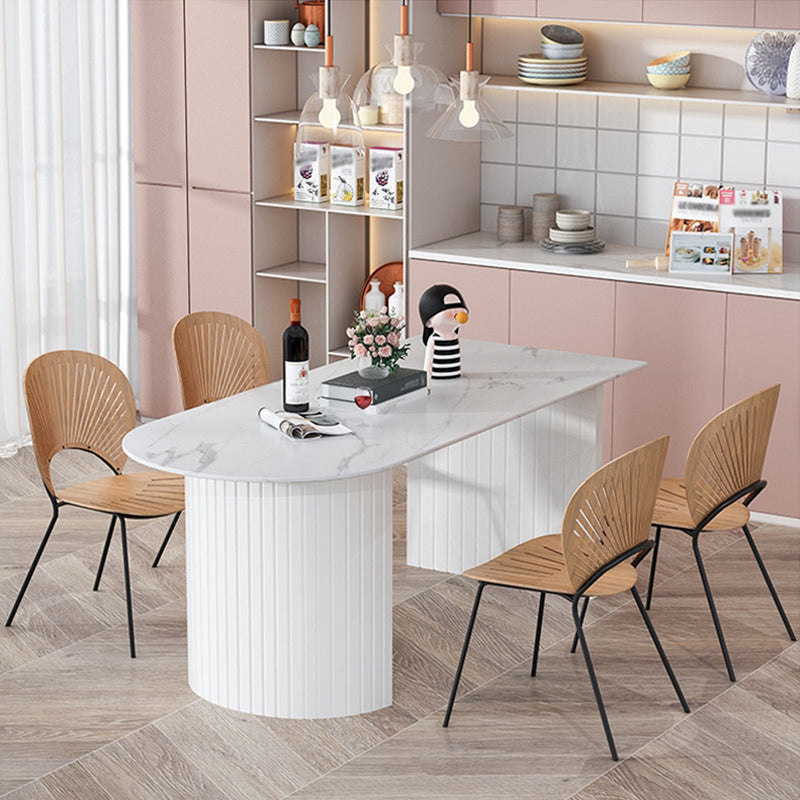 Modern White Top Oval Dinette Table White Base Dining Table for Living Room Slate 63"L x 27.6"W x 29.5"H Without Chairs Clearhalo 'Dining Tables & Seating' 'Dining Tables' 'dining_table' 'furn' 'furn_dining_table' 'Furniture' 'furniture_dining_table' 'Kitchen & Dining Furniture' 5062936