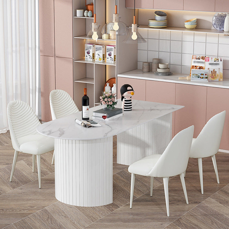 Modern White Top Oval Dinette Table White Base Dining Table for Living Room Slate 70.9"L x 31.5"W x 29.5"H Without Chairs Clearhalo 'Dining Tables & Seating' 'Dining Tables' 'dining_table' 'furn' 'furn_dining_table' 'Furniture' 'furniture_dining_table' 'Kitchen & Dining Furniture' 5062937