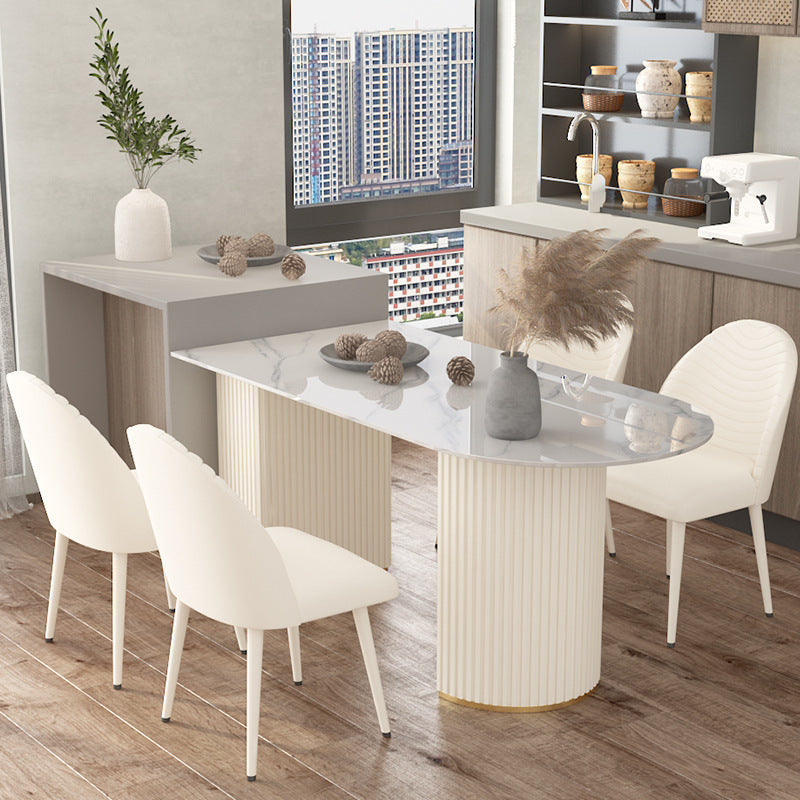 Modern White Top Oval Dinette Table White Base Dining Table for Living Room Slate 55.1"L x 27.6"W x 29.5"H Without Chairs Clearhalo 'Dining Tables & Seating' 'Dining Tables' 'dining_table' 'furn' 'furn_dining_table' 'Furniture' 'furniture_dining_table' 'Kitchen & Dining Furniture' 5062938