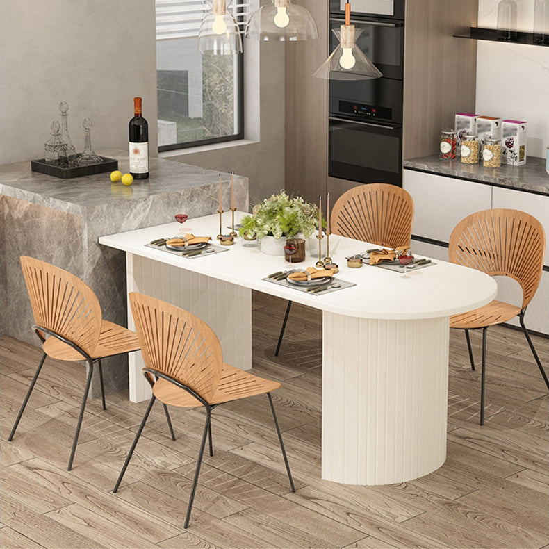 Modern White Top Oval Dinette Table White Base Dining Table for Living Room Clearhalo 'Dining Tables & Seating' 'Dining Tables' 'dining_table' 'furn' 'furn_dining_table' 'Furniture' 'furniture_dining_table' 'Kitchen & Dining Furniture' 5062945