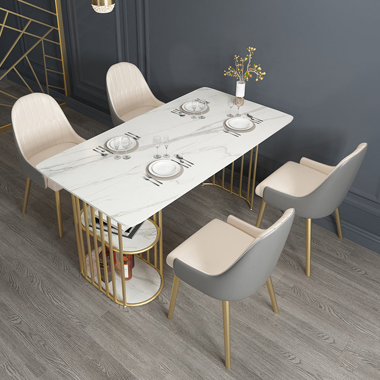 Glam Style Dining Table Metal Double Gold Pedestal Table with Storage Clearhalo 'Dining Tables & Seating' 'Dining Tables' 'dining_table' 'furn' 'furn_dining_table' 'Furniture' 'furniture_dining_table' 'Kitchen & Dining Furniture' 5062953