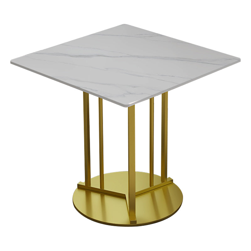 Metal Base Dining Table Glam Style White Stone Top Dining Table for Living Room Square 35.4"L x 35.4"W x 29.5"H Without Chairs Clearhalo 'Dining Tables & Seating' 'Dining Tables' 'dining_table' 'furn' 'furn_dining_table' 'Furniture' 'furniture_dining_table' 'Kitchen & Dining Furniture' 5062965
