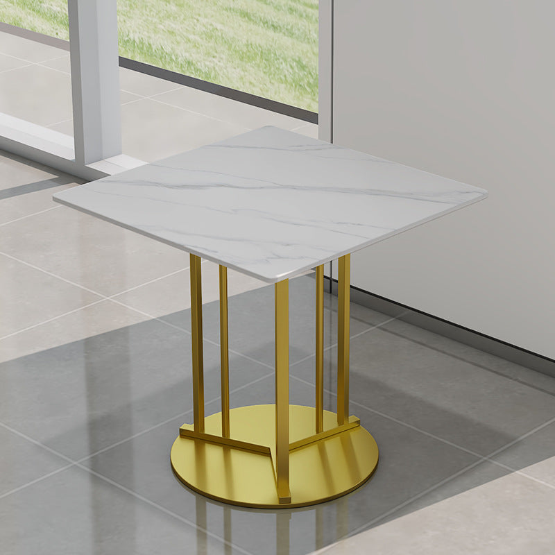 Metal Base Dining Table Glam Style White Stone Top Dining Table for Living Room Square 31.5"L x 31.5"W x 29.5"H Without Chairs Clearhalo 'Dining Tables & Seating' 'Dining Tables' 'dining_table' 'furn' 'furn_dining_table' 'Furniture' 'furniture_dining_table' 'Kitchen & Dining Furniture' 5062968