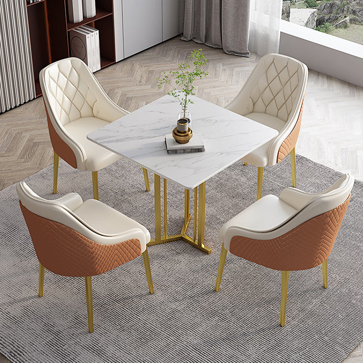 Metal Base Dining Table Glam Style White Stone Top Dining Table for Living Room Clearhalo 'Dining Tables & Seating' 'Dining Tables' 'dining_table' 'furn' 'furn_dining_table' 'Furniture' 'furniture_dining_table' 'Kitchen & Dining Furniture' 5062972
