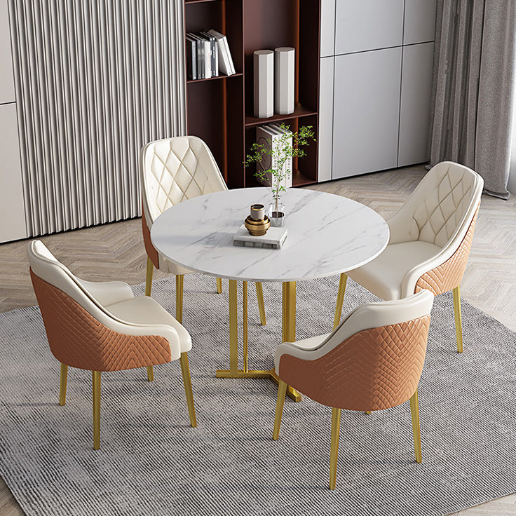 Metal Base Dining Table Glam Style White Stone Top Dining Table for Living Room Clearhalo 'Dining Tables & Seating' 'Dining Tables' 'dining_table' 'furn' 'furn_dining_table' 'Furniture' 'furniture_dining_table' 'Kitchen & Dining Furniture' 5062973