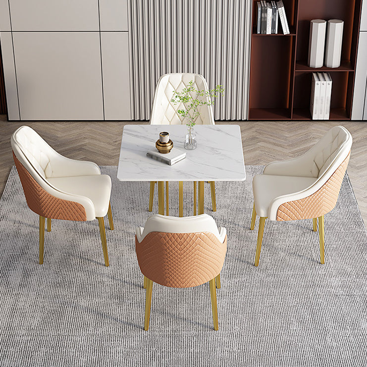 Metal Base Dining Table Glam Style White Stone Top Dining Table for Living Room Clearhalo 'Dining Tables & Seating' 'Dining Tables' 'dining_table' 'furn' 'furn_dining_table' 'Furniture' 'furniture_dining_table' 'Kitchen & Dining Furniture' 5062978