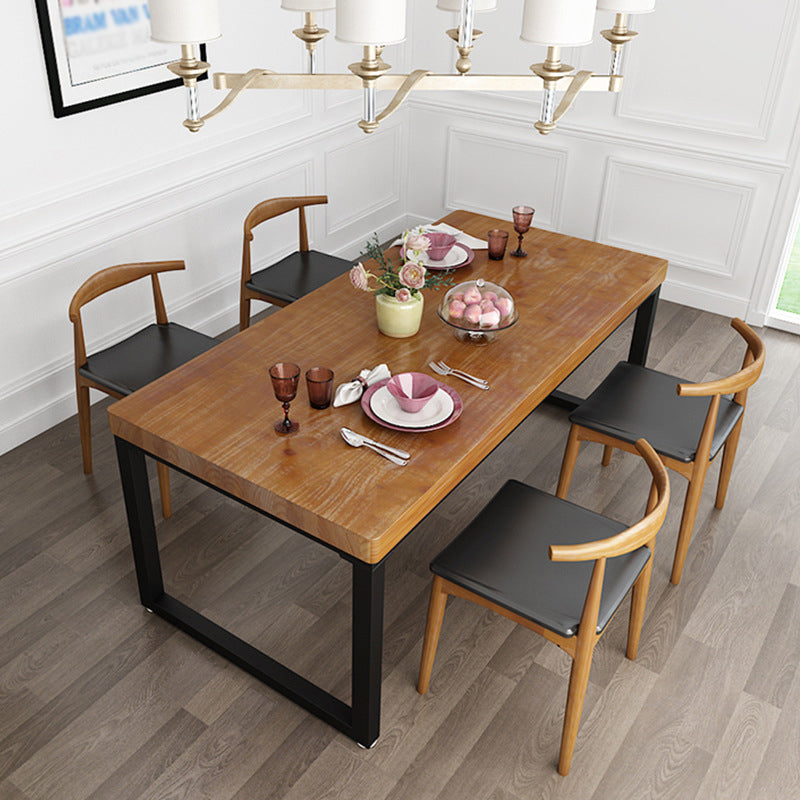 Natural and Black Dining Site Table Industrial Wood and Metal Dining Table 63"L x 27.6"W x 29.5"H Without Chairs Clearhalo 'Dining Tables & Seating' 'Dining Tables' 'dining_table' 'furn' 'furn_dining_table' 'Furniture' 'furniture_dining_table' 'Kitchen & Dining Furniture' 5062989