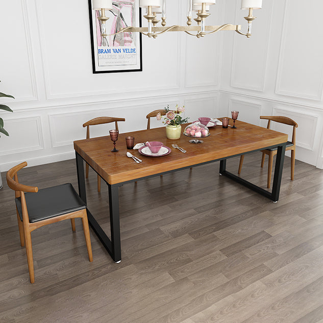 Natural and Black Dining Site Table Industrial Wood and Metal Dining Table Clearhalo 'Dining Tables & Seating' 'Dining Tables' 'dining_table' 'furn' 'furn_dining_table' 'Furniture' 'furniture_dining_table' 'Kitchen & Dining Furniture' 5062998