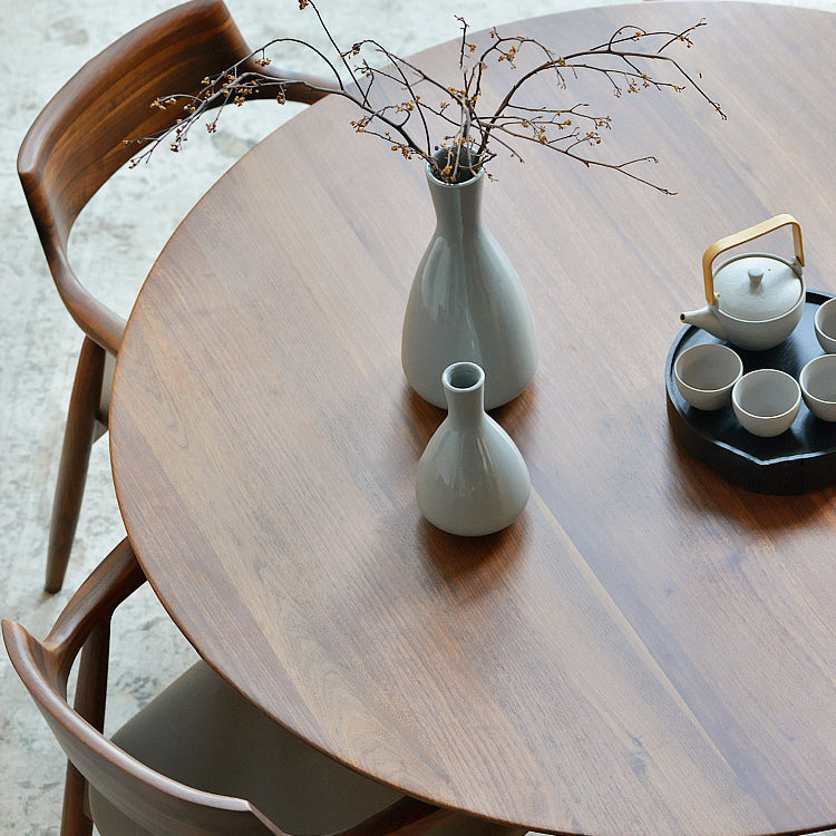 Round Pedestal Simplicity Dining Table Brown Tone Fixed Table with Pinewood Solid Wood Clearhalo 'Dining Tables & Seating' 'Dining Tables' 'dining_table' 'furn' 'furn_dining_table' 'Furniture' 'furniture_dining_table' 'Kitchen & Dining Furniture' 5063044