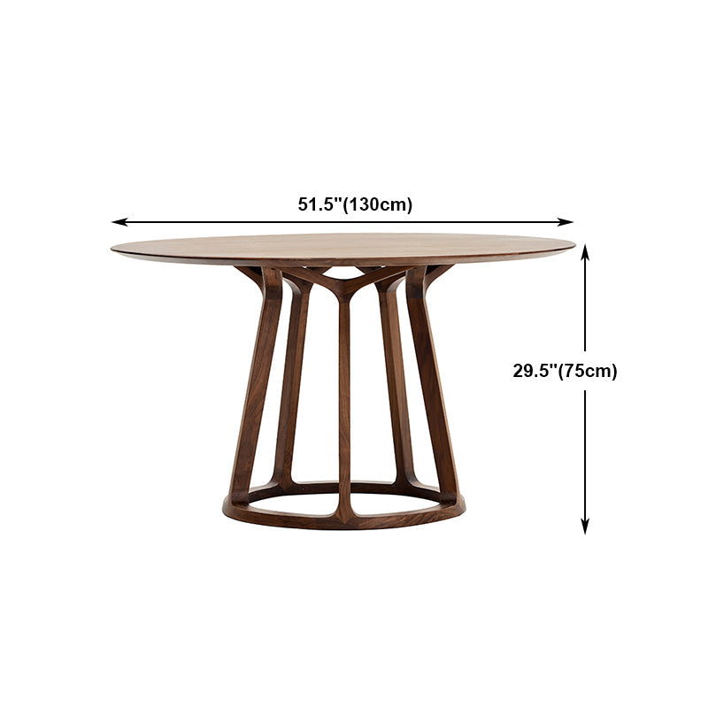 Round Pedestal Simplicity Dining Table Brown Tone Fixed Table with Pinewood Solid Wood Clearhalo 'Dining Tables & Seating' 'Dining Tables' 'dining_table' 'furn' 'furn_dining_table' 'Furniture' 'furniture_dining_table' 'Kitchen & Dining Furniture' 5063048