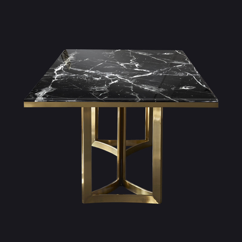 Luxury Sintered Stone Top Kitchen Table Rectangle Table with Gold Double Pedestal Black 55.1"L x 31.5"W x 29.5"H Without Chairs Clearhalo 'Dining Tables & Seating' 'Dining Tables' 'dining_table' 'furn' 'furn_dining_table' 'Furniture' 'furniture_dining_table' 'Kitchen & Dining Furniture' 5063054