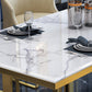 Luxury Sintered Stone Top Kitchen Table Rectangle Table with Gold Double Pedestal Clearhalo 'Dining Tables & Seating' 'Dining Tables' 'dining_table' 'furn' 'furn_dining_table' 'Furniture' 'furniture_dining_table' 'Kitchen & Dining Furniture' 5063055