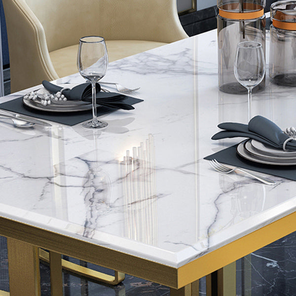 Luxury Sintered Stone Top Kitchen Table Rectangle Table with Gold Double Pedestal Clearhalo 'Dining Tables & Seating' 'Dining Tables' 'dining_table' 'furn' 'furn_dining_table' 'Furniture' 'furniture_dining_table' 'Kitchen & Dining Furniture' 5063055