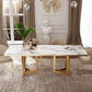 Luxury Sintered Stone Top Kitchen Table Rectangle Table with Gold Double Pedestal Clearhalo 'Dining Tables & Seating' 'Dining Tables' 'dining_table' 'furn' 'furn_dining_table' 'Furniture' 'furniture_dining_table' 'Kitchen & Dining Furniture' 5063059