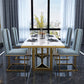 Luxury Sintered Stone Top Kitchen Table Rectangle Table with Gold Double Pedestal Clearhalo 'Dining Tables & Seating' 'Dining Tables' 'dining_table' 'furn' 'furn_dining_table' 'Furniture' 'furniture_dining_table' 'Kitchen & Dining Furniture' 5063062