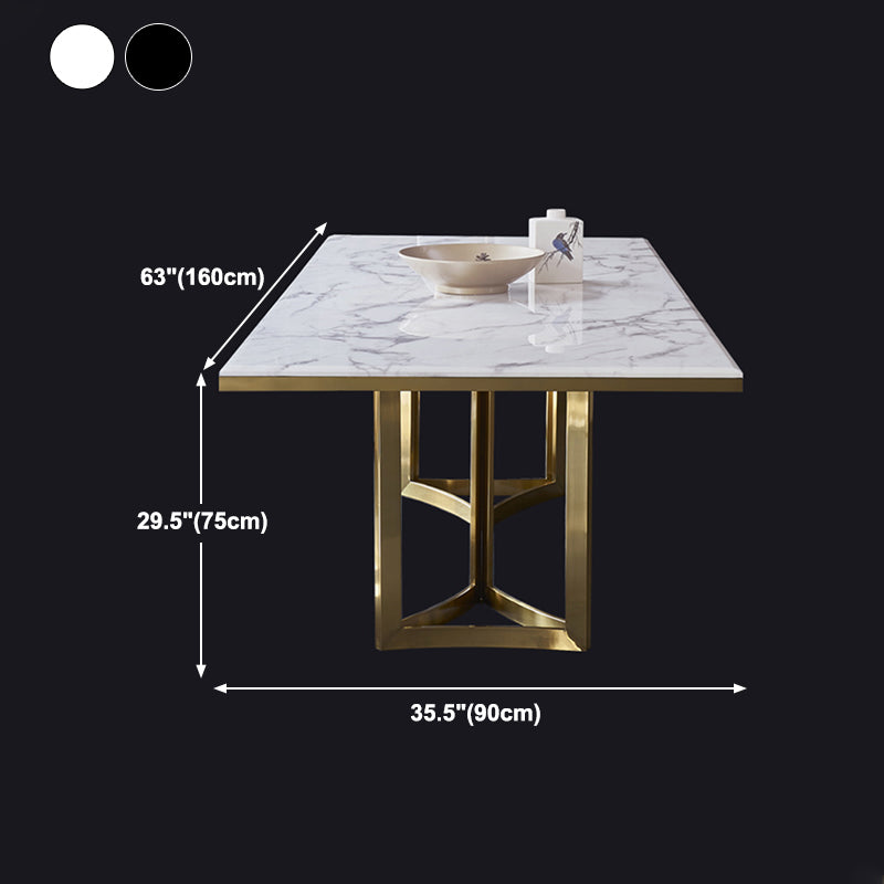 Luxury Sintered Stone Top Kitchen Table Rectangle Table with Gold Double Pedestal Clearhalo 'Dining Tables & Seating' 'Dining Tables' 'dining_table' 'furn' 'furn_dining_table' 'Furniture' 'furniture_dining_table' 'Kitchen & Dining Furniture' 5063065