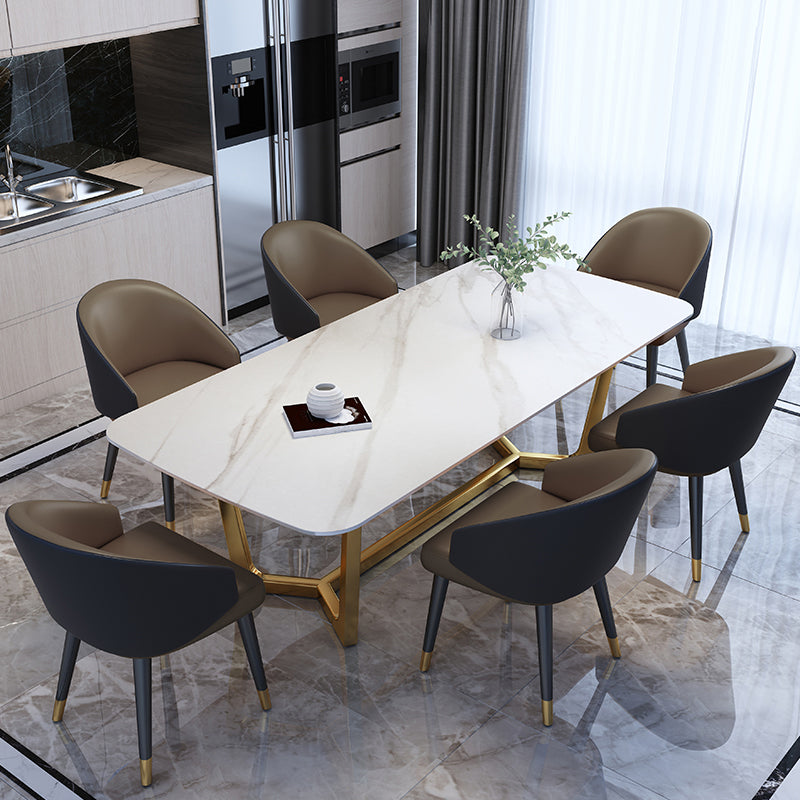 Rectangle Shape Glam Dining Table White Fixed Table with Sintered Stone 55.1"L x 31.5"W x 29.5"H Without Chairs Clearhalo 'Dining Tables & Seating' 'Dining Tables' 'dining_table' 'furn' 'furn_dining_table' 'Furniture' 'furniture_dining_table' 'Kitchen & Dining Furniture' 5063079