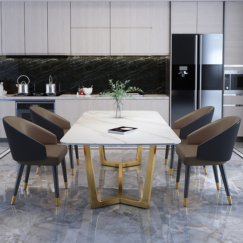 Rectangle Shape Glam Dining Table White Fixed Table with Sintered Stone 70.9"L x 35.4"W x 29.5"H Without Chairs Clearhalo 'Dining Tables & Seating' 'Dining Tables' 'dining_table' 'furn' 'furn_dining_table' 'Furniture' 'furniture_dining_table' 'Kitchen & Dining Furniture' 5063081