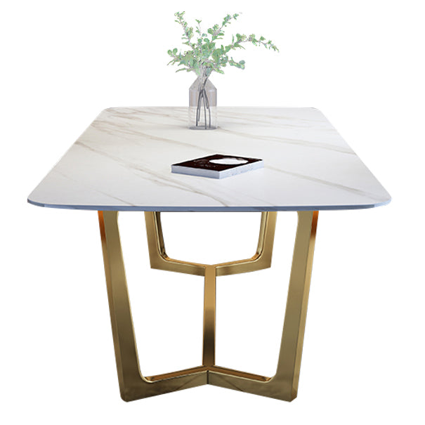 Rectangle Shape Glam Dining Table White Fixed Table with Sintered Stone Clearhalo 'Dining Tables & Seating' 'Dining Tables' 'dining_table' 'furn' 'furn_dining_table' 'Furniture' 'furniture_dining_table' 'Kitchen & Dining Furniture' 5063083