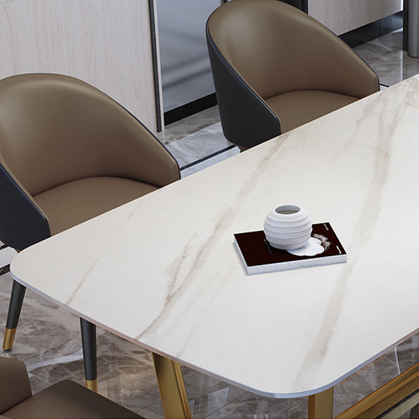 Rectangle Shape Glam Dining Table White Fixed Table with Sintered Stone Clearhalo 'Dining Tables & Seating' 'Dining Tables' 'dining_table' 'furn' 'furn_dining_table' 'Furniture' 'furniture_dining_table' 'Kitchen & Dining Furniture' 5063084