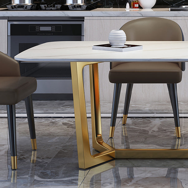 Rectangle Shape Glam Dining Table White Fixed Table with Sintered Stone Clearhalo 'Dining Tables & Seating' 'Dining Tables' 'dining_table' 'furn' 'furn_dining_table' 'Furniture' 'furniture_dining_table' 'Kitchen & Dining Furniture' 5063085