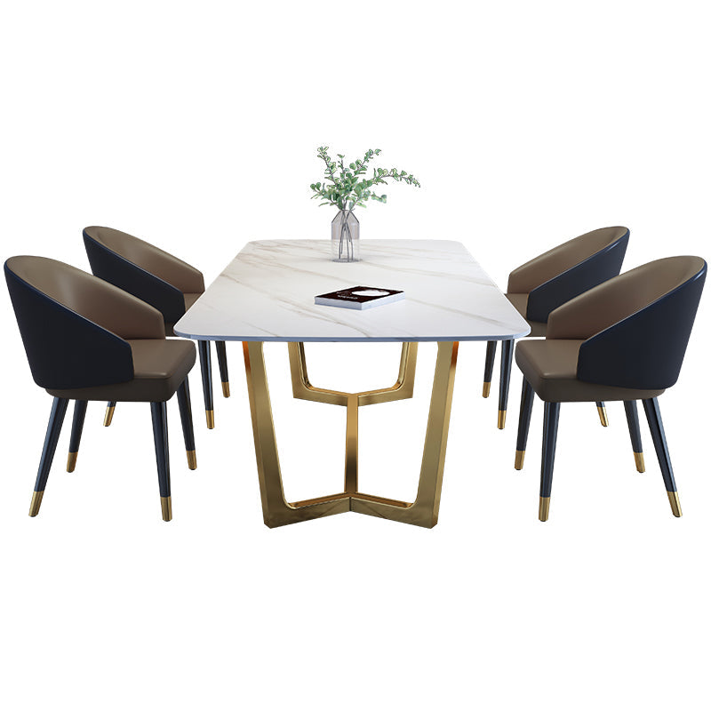 Rectangle Shape Glam Dining Table White Fixed Table with Sintered Stone Clearhalo 'Dining Tables & Seating' 'Dining Tables' 'dining_table' 'furn' 'furn_dining_table' 'Furniture' 'furniture_dining_table' 'Kitchen & Dining Furniture' 5063086