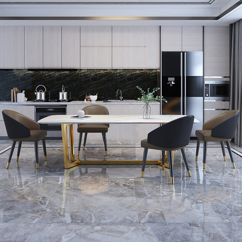 Rectangle Shape Glam Dining Table White Fixed Table with Sintered Stone Clearhalo 'Dining Tables & Seating' 'Dining Tables' 'dining_table' 'furn' 'furn_dining_table' 'Furniture' 'furniture_dining_table' 'Kitchen & Dining Furniture' 5063088