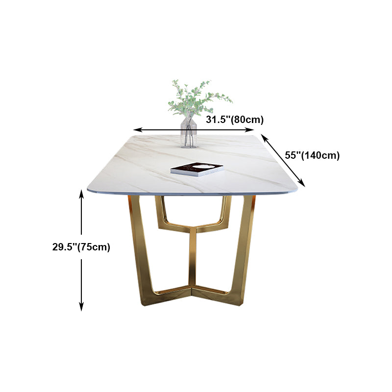Rectangle Shape Glam Dining Table White Fixed Table with Sintered Stone Clearhalo 'Dining Tables & Seating' 'Dining Tables' 'dining_table' 'furn' 'furn_dining_table' 'Furniture' 'furniture_dining_table' 'Kitchen & Dining Furniture' 5063090
