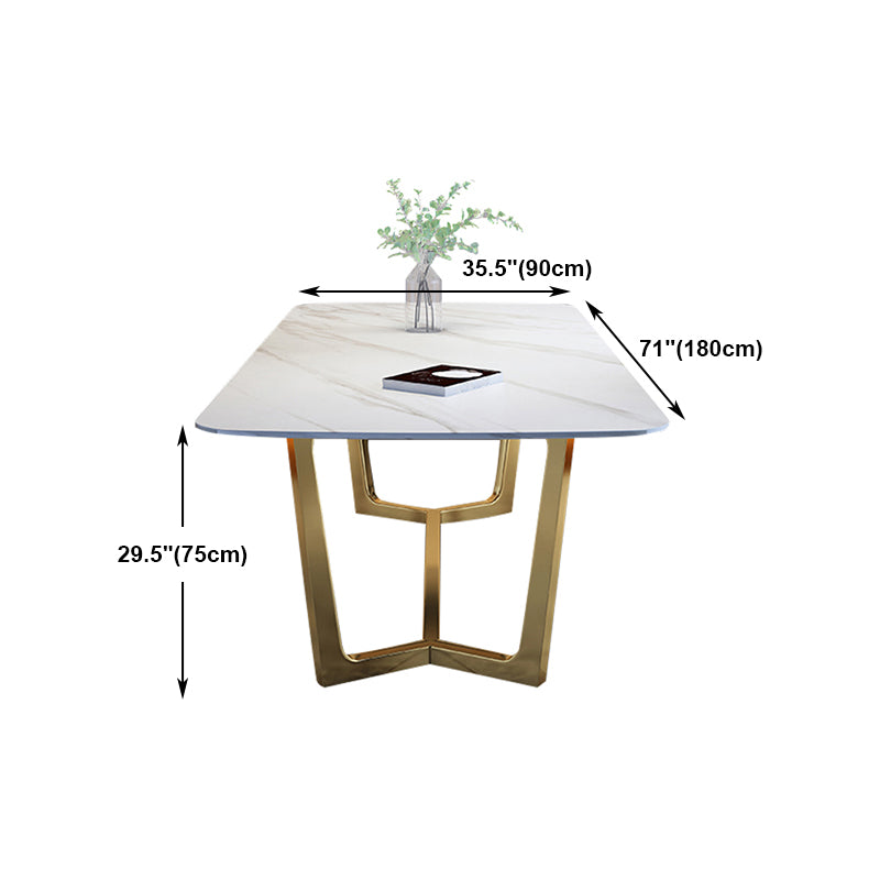 Rectangle Shape Glam Dining Table White Fixed Table with Sintered Stone Clearhalo 'Dining Tables & Seating' 'Dining Tables' 'dining_table' 'furn' 'furn_dining_table' 'Furniture' 'furniture_dining_table' 'Kitchen & Dining Furniture' 5063092
