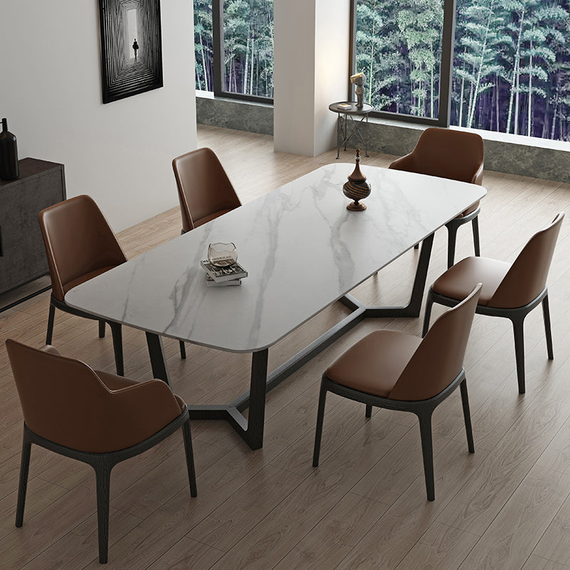 Rectangle Trestle Base Industrial Table White Fixed Table with Sintered Stone 70.9"L x 35.4"W x 29.5"H Without Chairs Clearhalo 'Dining Tables & Seating' 'Dining Tables' 'dining_table' 'furn' 'furn_dining_table' 'Furniture' 'furniture_dining_table' 'Kitchen & Dining Furniture' 5063095