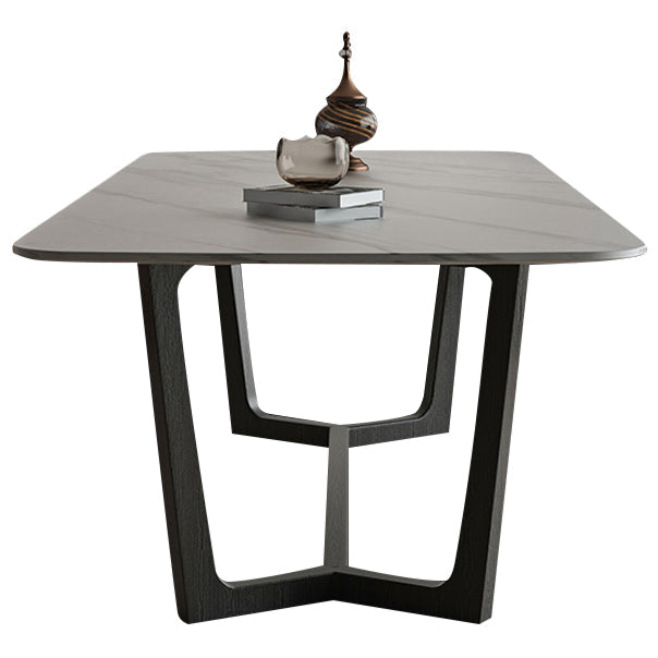 Rectangle Trestle Base Industrial Table White Fixed Table with Sintered Stone Clearhalo 'Dining Tables & Seating' 'Dining Tables' 'dining_table' 'furn' 'furn_dining_table' 'Furniture' 'furniture_dining_table' 'Kitchen & Dining Furniture' 5063097
