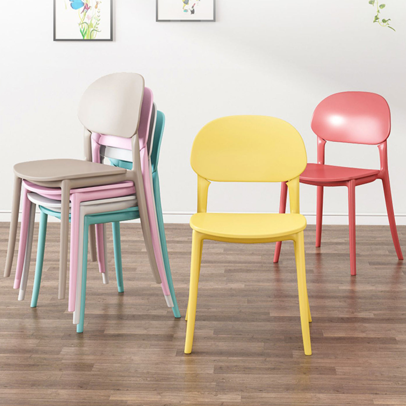 Plastic Scandinavian Armless Chair Kitchen Dining Room Open Back Chair Clearhalo 'Dining Chairs' 'Dining Tables & Seating' 'dining_chair' 'Furniture' 'furniture_dining_chair' 'Kitchen & Dining Furniture' 5063132