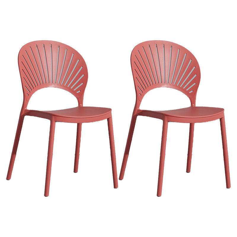 Scandinavian Plastic Armless Chair Kitchen Dining Room Open Back Chair Red 2 Piece Set Clearhalo 'Dining Chairs' 'Dining Tables & Seating' 'dining_chair' 'furn' 'furn_dining_chair' 'Furniture' 'furniture_dining_chair' 'Kitchen & Dining Furniture' 5063254