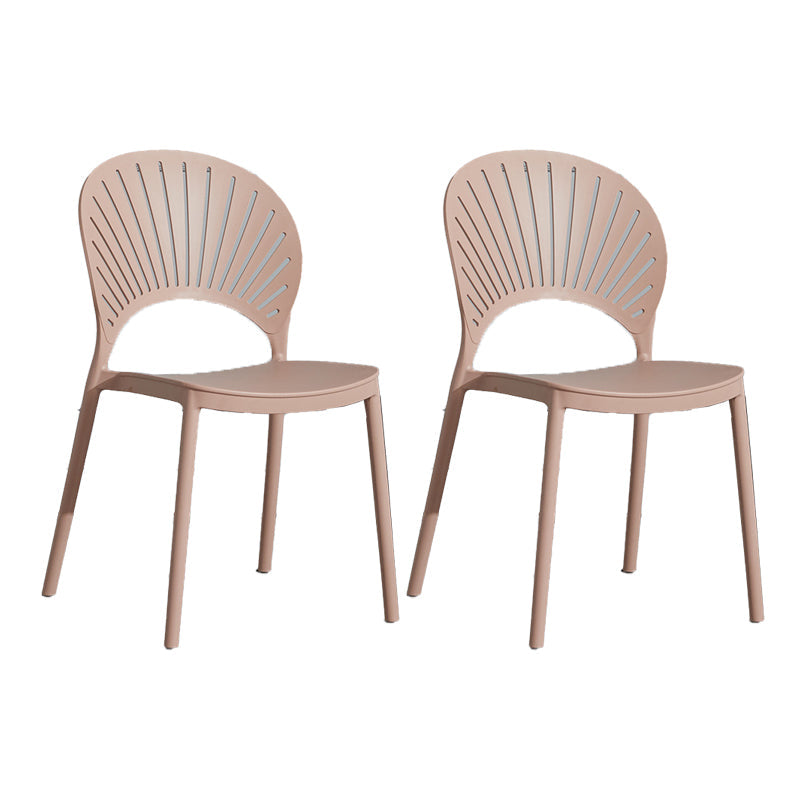 Scandinavian Plastic Armless Chair Kitchen Dining Room Open Back Chair Pink 2 Piece Set Clearhalo 'Dining Chairs' 'Dining Tables & Seating' 'dining_chair' 'furn' 'furn_dining_chair' 'Furniture' 'furniture_dining_chair' 'Kitchen & Dining Furniture' 5063258