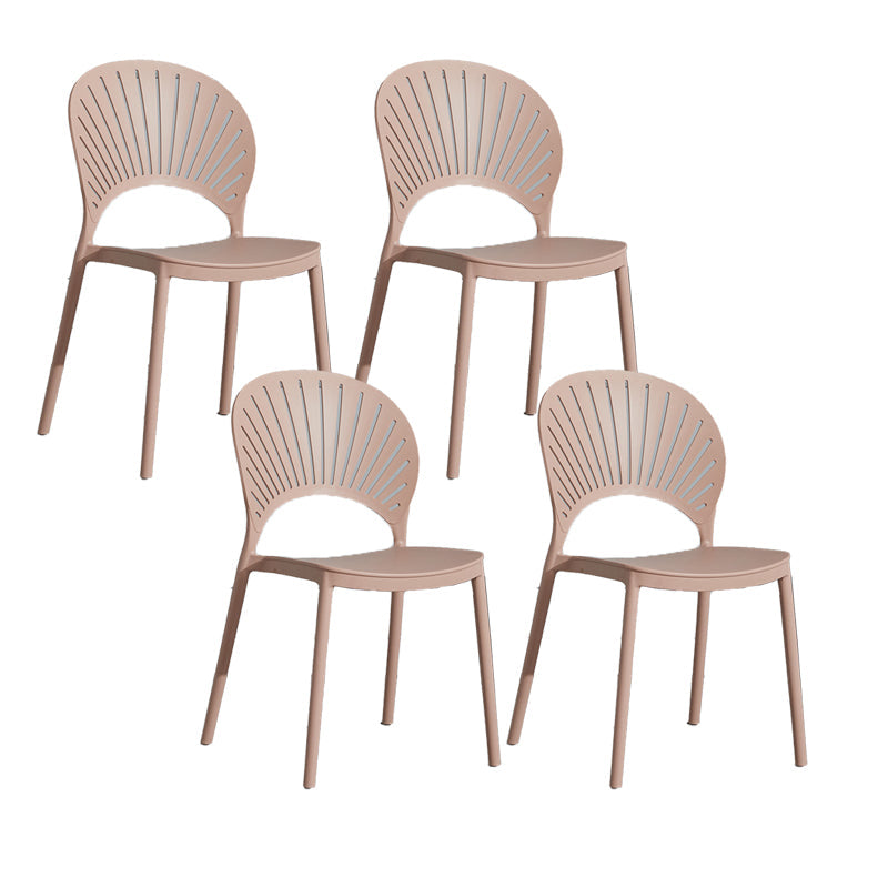 Scandinavian Plastic Armless Chair Kitchen Dining Room Open Back Chair Pink 4 Piece Set Clearhalo 'Dining Chairs' 'Dining Tables & Seating' 'dining_chair' 'furn' 'furn_dining_chair' 'Furniture' 'furniture_dining_chair' 'Kitchen & Dining Furniture' 5063261