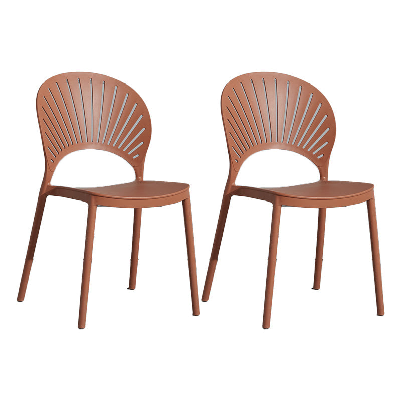 Scandinavian Plastic Armless Chair Kitchen Dining Room Open Back Chair Brown 2 Piece Set Clearhalo 'Dining Chairs' 'Dining Tables & Seating' 'dining_chair' 'furn' 'furn_dining_chair' 'Furniture' 'furniture_dining_chair' 'Kitchen & Dining Furniture' 5063263
