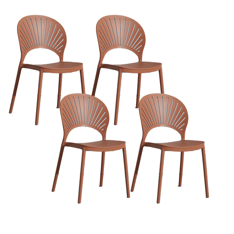 Scandinavian Plastic Armless Chair Kitchen Dining Room Open Back Chair Brown 4 Piece Set Clearhalo 'Dining Chairs' 'Dining Tables & Seating' 'dining_chair' 'furn' 'furn_dining_chair' 'Furniture' 'furniture_dining_chair' 'Kitchen & Dining Furniture' 5063264