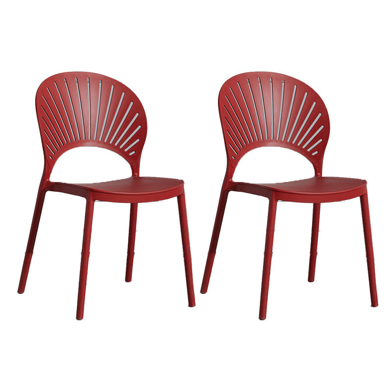 Scandinavian Plastic Armless Chair Kitchen Dining Room Open Back Chair Burgundy 2 Piece Set Clearhalo 'Dining Chairs' 'Dining Tables & Seating' 'dining_chair' 'furn' 'furn_dining_chair' 'Furniture' 'furniture_dining_chair' 'Kitchen & Dining Furniture' 5063273