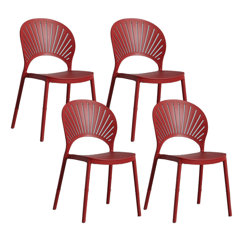 Scandinavian Plastic Armless Chair Kitchen Dining Room Open Back Chair Burgundy 4 Piece Set Clearhalo 'Dining Chairs' 'Dining Tables & Seating' 'dining_chair' 'furn' 'furn_dining_chair' 'Furniture' 'furniture_dining_chair' 'Kitchen & Dining Furniture' 5063274