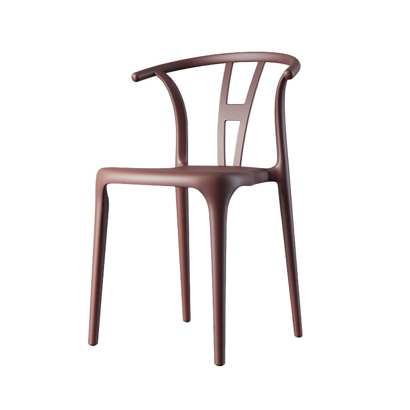Scandinavian Plastic Armless Chair Dining Room Open Back Chair Brown 1 Piece Clearhalo 'Dining Chairs' 'Dining Tables & Seating' 'dining_chair' 'Furniture' 'furniture_dining_chair' 'Kitchen & Dining Furniture' 5063412