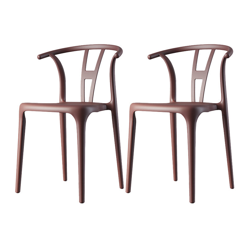 Scandinavian Plastic Armless Chair Dining Room Open Back Chair Brown Set of 2 Clearhalo 'Dining Chairs' 'Dining Tables & Seating' 'dining_chair' 'Furniture' 'furniture_dining_chair' 'Kitchen & Dining Furniture' 5063413