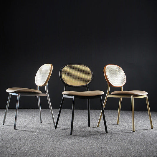 Contemporary Cane Back Chair Faux Leather Dining Side Chair for Indoor Clearhalo 'Dining Chairs' 'Dining Tables & Seating' 'dining_chair' 'furn' 'furn_dining_chair' 'Furniture' 'furniture_dining_chair' 'Kitchen & Dining Furniture' 5063554