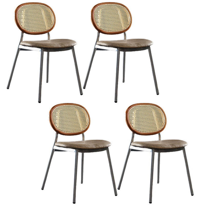 Contemporary Cane Back Chair Faux Leather Dining Side Chair for Indoor Silver Brown 4 Piece Set Clearhalo 'Dining Chairs' 'Dining Tables & Seating' 'dining_chair' 'furn' 'furn_dining_chair' 'Furniture' 'furniture_dining_chair' 'Kitchen & Dining Furniture' 5063555