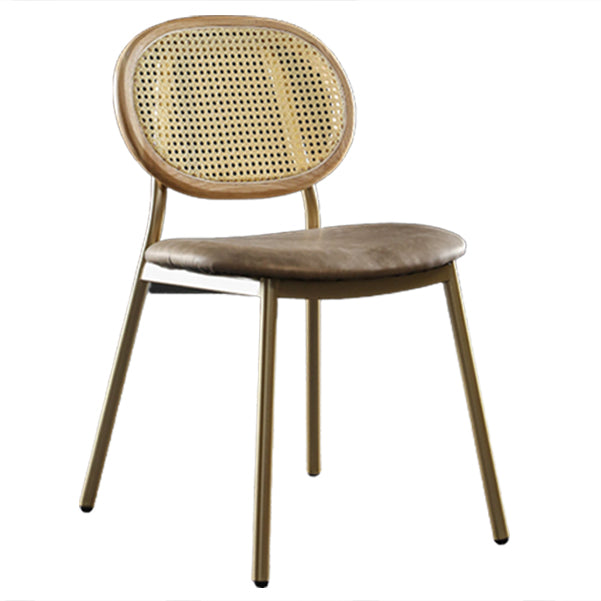 Contemporary Cane Back Chair Faux Leather Dining Side Chair for Indoor Brown 1 Piece Clearhalo 'Dining Chairs' 'Dining Tables & Seating' 'dining_chair' 'furn' 'furn_dining_chair' 'Furniture' 'furniture_dining_chair' 'Kitchen & Dining Furniture' 5063557