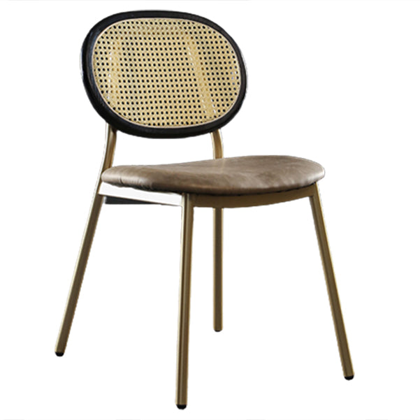 Contemporary Cane Back Chair Faux Leather Dining Side Chair for Indoor Black-Gold 1 Piece Clearhalo 'Dining Chairs' 'Dining Tables & Seating' 'dining_chair' 'furn' 'furn_dining_chair' 'Furniture' 'furniture_dining_chair' 'Kitchen & Dining Furniture' 5063558